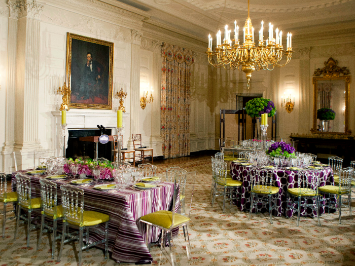 The White House features two dining rooms, one for the presidential family and one for the elaborate dinners held for world leaders.