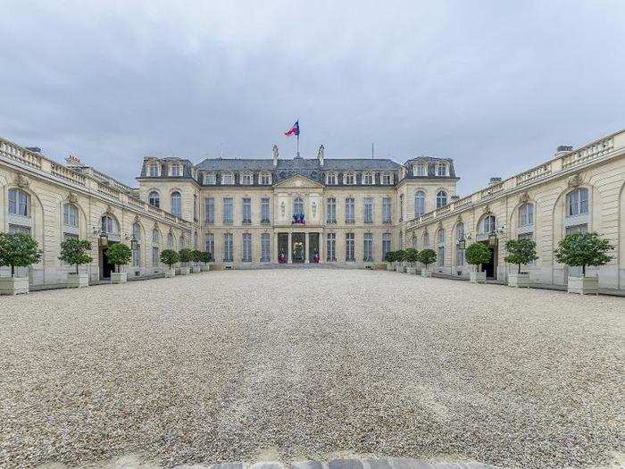 Near the famous Champs-Élysées in Paris, France, the Élysée Palace (or Palais de l’Élysée) has been the official residence of the President of the French Republic since the 1840s. French president François Hollande has lived here since 2012.