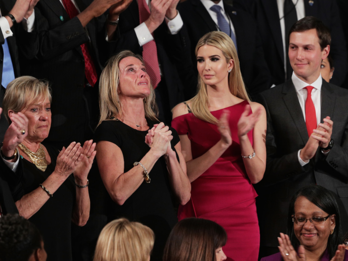 During his address to Congress, Trump honors Carryn Owens, whose husband, US Navy SEAL Ryan Owens, was killed during a raid in Yemen in January. The US-led attack is estimated to have killed 30 civilians, including 17 women and children, and 14 Al-Qaeda fighters.