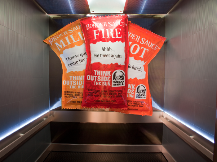 On the way out, I notice one final Taco Bell touch — super-sized hot sauce packets in the elevator. From top to bottom, the fast-food headquarters are like nowhere else in the world.