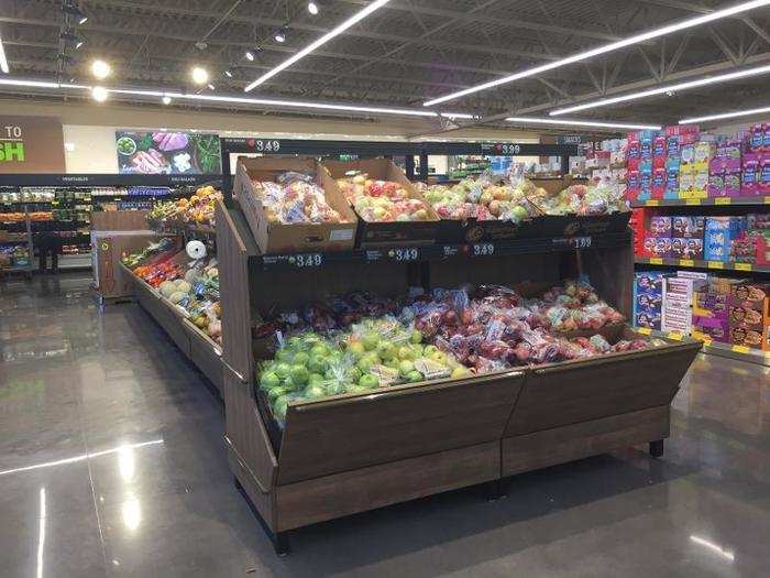 Spotlights in the new store help make the fresh produce section a central focus.
