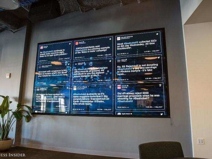 The cafeteria also features some vivid screens illustrating Twitter