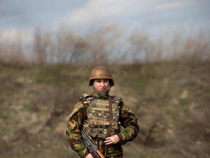 Romanian Army Lt. Preda Laura poses during Spring Storm 2017. In 2015, the Associated Press reported that Romania began making specialized flack jackets for female soldiers.