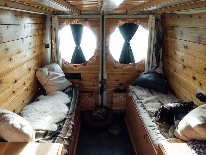 The completed mobile home was bohemian-chic.