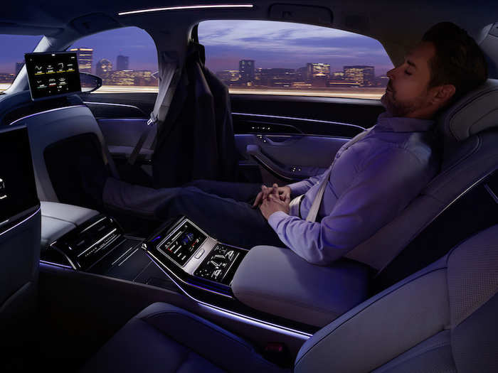 Audi says the rear is designed to resemble a "lavish, spacious lounge." Owners can opt to purchase the "relaxation seat" that comes with a footrest.