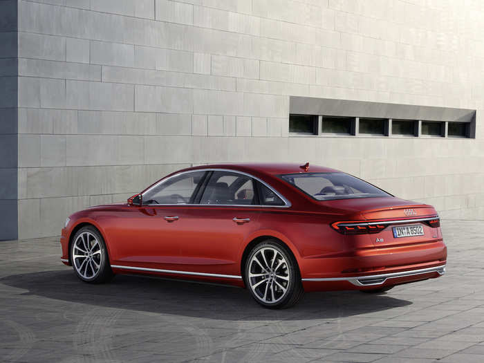 The A8 can also park itself. The driver can stand outside the car and monitor it on the myAudi app as it parks in a regular spot or parking garage.