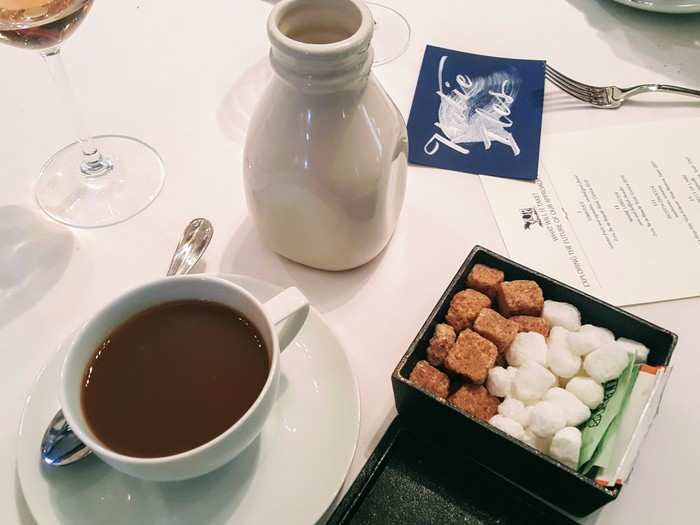 Even the coffee at the end of the meal had its own Blue Hill touch. The milk came in an old-fashioned milk jug, and the sugar was in misshapen cubes. At this point, I was very, very full.