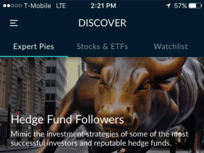 In the "Expert Pie" section of the app, you can find pre-made pies that you can add to your portfolio. For instance, you can incorporate the investment strategies of some well-known Wall Street firms such as Berkshire Hathaway and Pershing Square Capital.