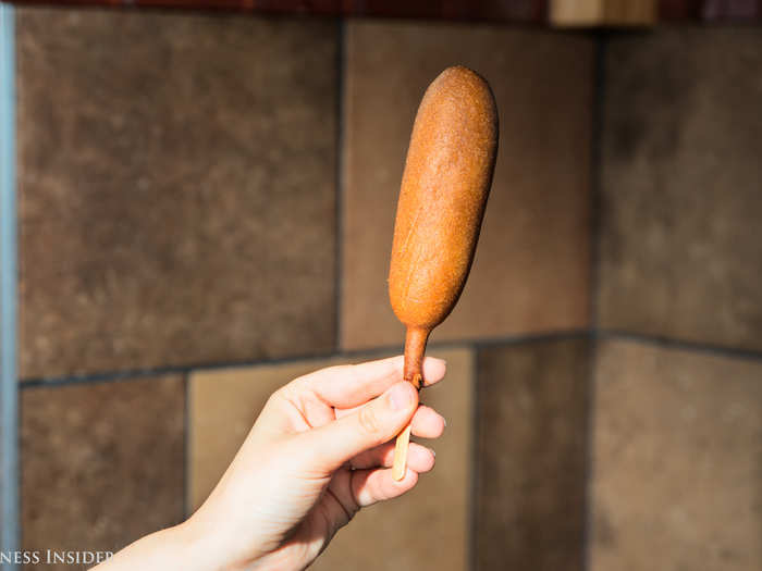 The choice of sides is astounding in its breadth. You can get a corn dog as a side with your burger — what a time to be alive. This corn dog won