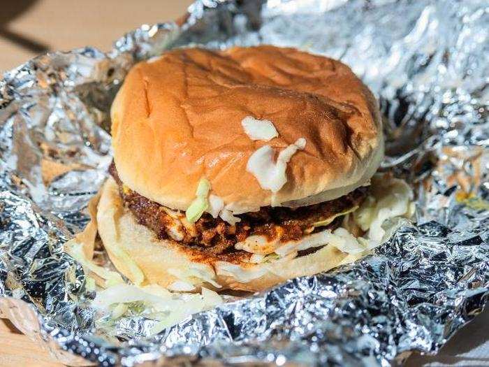 The Double Burger is far from a classic fast-food burger, especially when ordered Cook Out style. The burger is topped with chili, cole slaw, mustard, and onion, which makes for a surprisingly balanced palate.