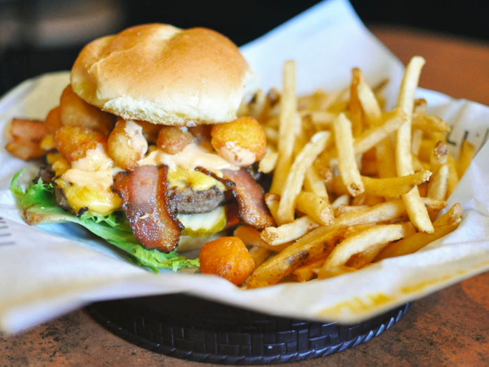 Buffalo Wild Wings: Cheese curd bacon burger with fries (1,950 calories)