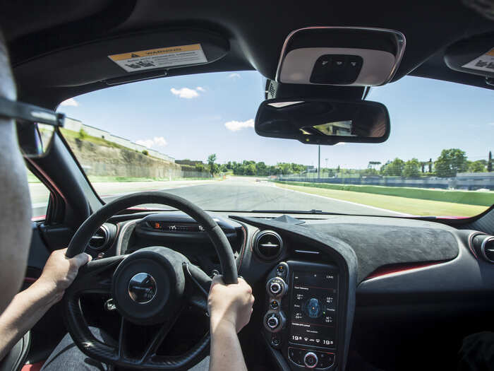 Blasting down the front straight, the first thing you notice is how stable the 720S is at high speed. Even at more than 155 mph, the McLaren felt firmly planted to the tarmac with no unwarranted movement to speak of.