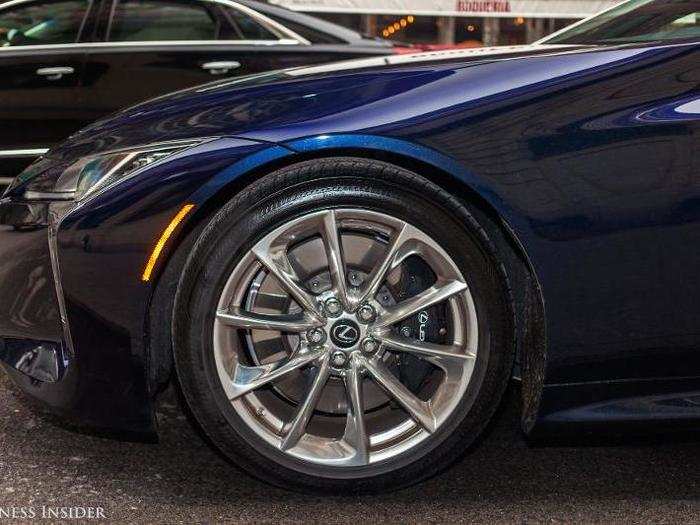 Big old brake calipers and discs provide the stopping power.