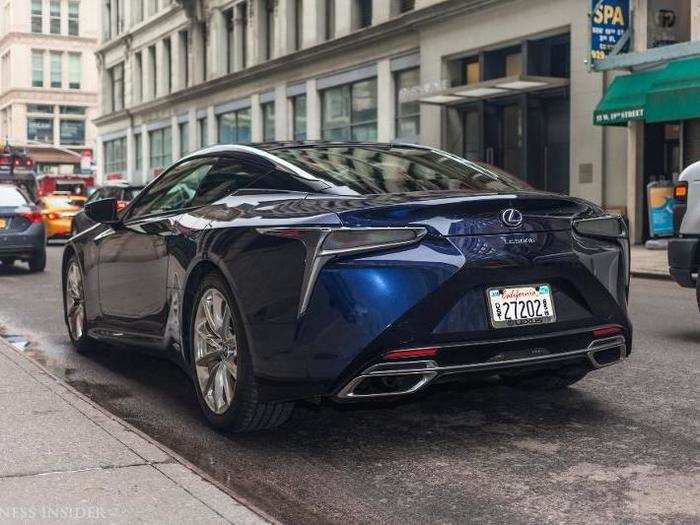 ... widening to a pair of athletic rear haunches and a pair of rectangular exhaust pipes. The LC 500h might be a hybrid, but its looks get ya coming and going.