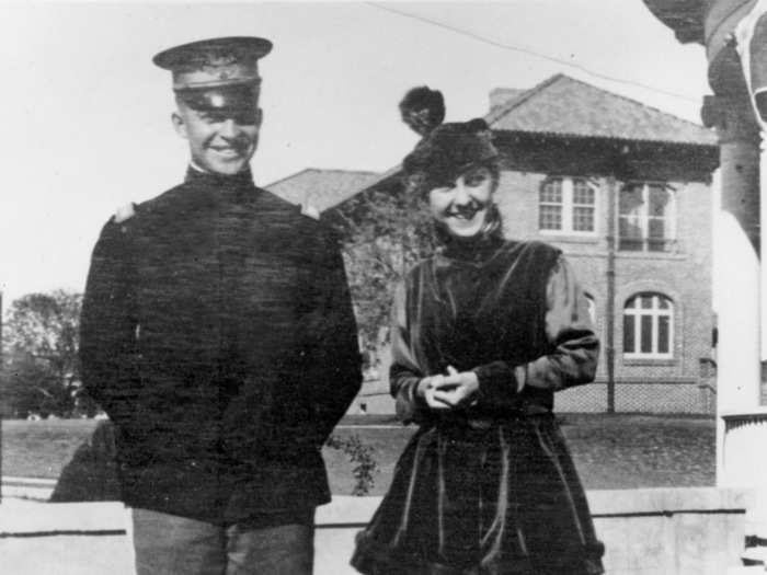 U.S. Gen. Dwight D. Eisenhower and his wife-to-be Mamie Geneva Doud, 18, pose on a Sunday morning in November 1915, one month after their first meeting.