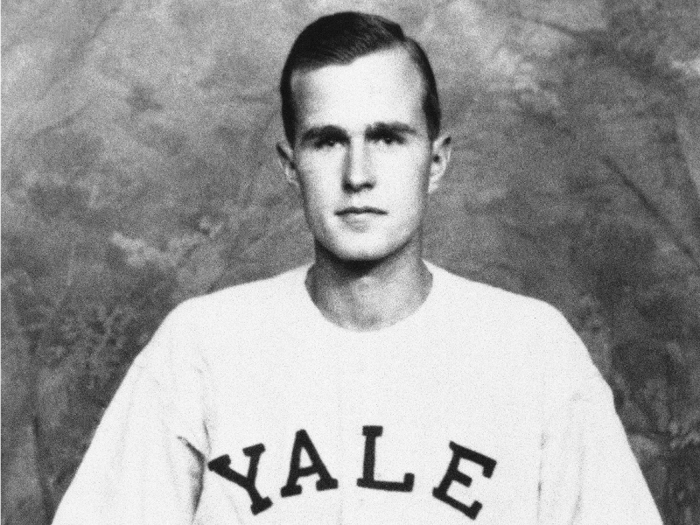 George H. W. Bush, captain of the Yale baseball team, in 1947.