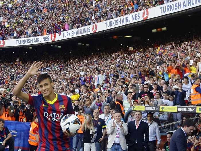 Neymar signed a 5-year contract with Barça worth $76.8 million for an average annual salary of $15.4 million.