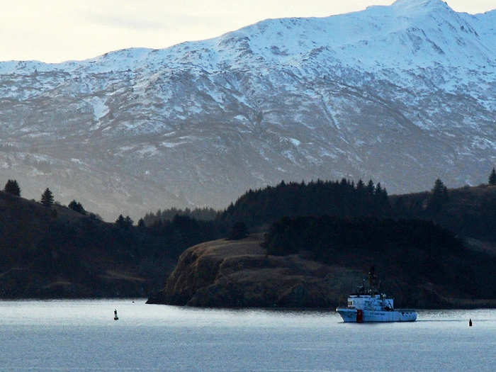 The Coast Guard in Alaska operates in some of the most isolated parts of the US. Here, a Coast Guard vessel gets underway during a winter Bering Sea patrol.