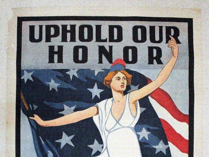 Lady Liberty stands tall in this 1917 war poster, which encouraged Brooklynites to serve in a branch of the US military.