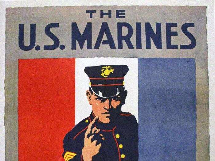 Charles Buckles Falls illustrated this WWI recruiting poster, which depicts the commanding gaze of a beckoning sergeant, for the US Marines.