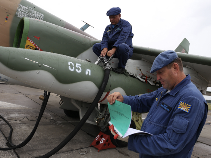 Su-25s generally carry 250 to 500 kilogram bombs and rockets, while the A-10 are often fitted with precision-guided munitions, like Maverick anti-tank missiles.