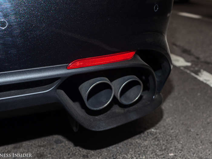 Look a bit closer, and you catch a glimpse of the dual exhaust pipes on either side of the Giulia.