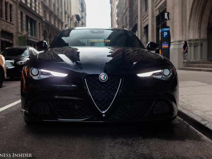 Our $77,195 test car came with a Vulcano black paint job and Alfa