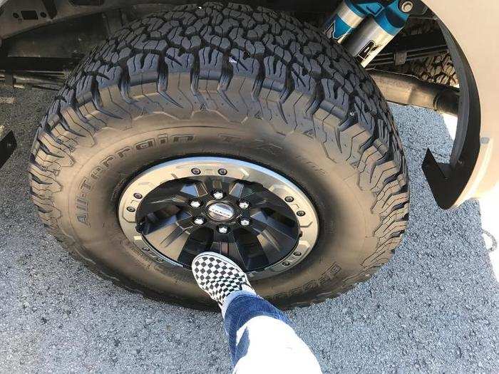 All-terrain tires and forged aluminum wheels. BIG tires and BIG wheels.