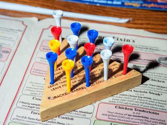 At every table, Cracker Barrel provides a wholesome diversion for antsy families, grouchy from a day spent on the road. The infamous peg game looks simple yet is tricky enough to keep you busy until your food arrives.