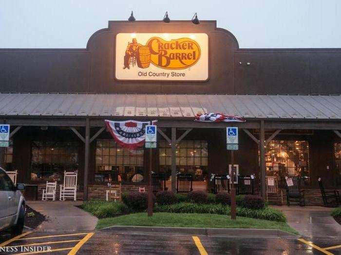 Cracker Barrel has 645 locations in 44 states. According to the company, roughly 60% of customers are travelers — just like us when we arrived. We found a Cracker Barrel in Richmond, Virginia, on an ominously dark and stormy evening.