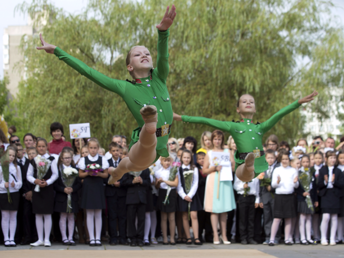 Belarus: Students perform during an event for the first day of school in Minsk.