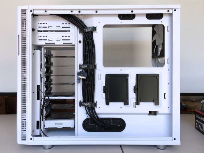 The cables and wires that connect parts to other parts all go on the other side of the case, which has a dedicated cabling section.