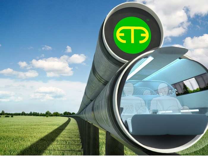 In the early 2000s, transportation startup ET3 designed a pneumatic-and-maglev train. The design features car-sized pods that would travel in elevated tubes.