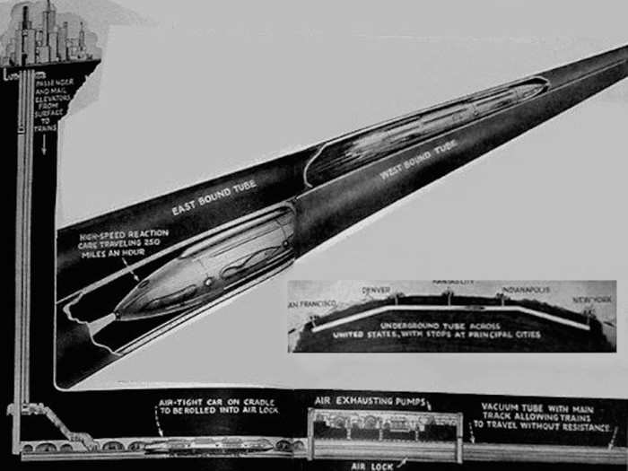 In 1910, American rocket pioneer Robert Goddard designed a train that would go from Boston to New York in just 12 minutes. Though it was never built, it would