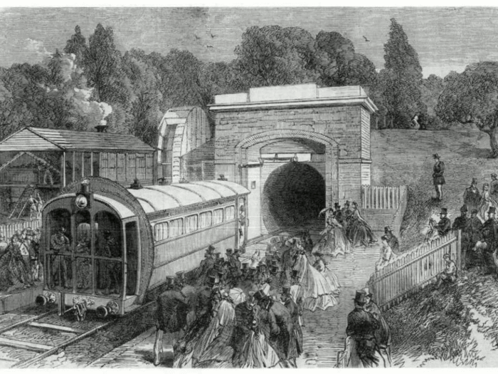 In the mid-1860s, South London constructed the Crystal Palace atmospheric railway, which ran through a park. A fan, which measured 22 feet in diameter, propelled the train. On return journeys, the fan