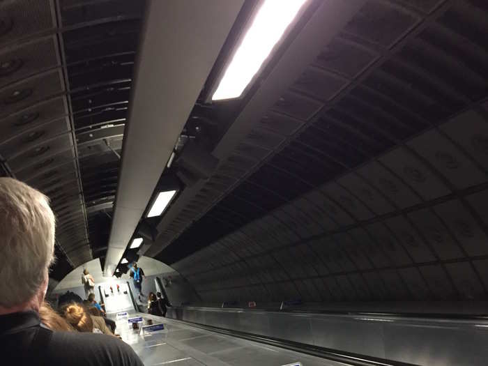 Down I go. The Jubilee line is relatively new compared to the rest of the Underground. It looks a little more metallic than the historic stations on other Tube lines.