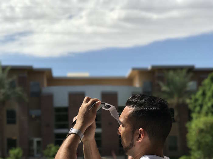 The lights did not go out in Tempe, Arizona, where students and faculty at the University of Advancing Technology hit the quad for a partial eclipse viewing.