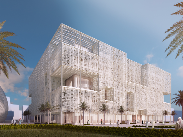 Kuwait University is getting new central administration facilities that feature a textured, cross-hatched design.