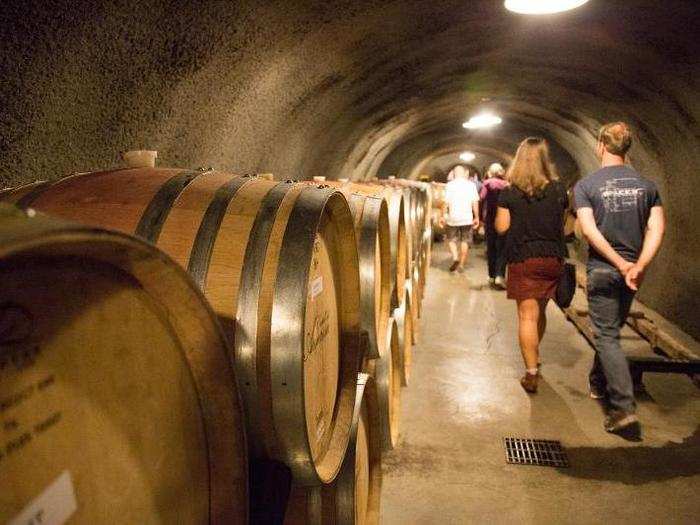 We found French oak barrels around every corner. The caves, located underground, offer an ideal environment for aging wine with cool, constant temperatures and high humidity.