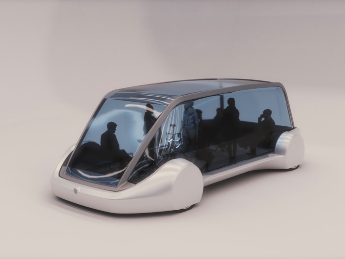 The electric skate would transport cars through the tunnel at speeds up to 130 mph, Musk has said. It could also transport passenger cars, pictured below, so pedestrians could use the tunnel system.