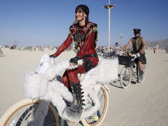 Since Burning Man’s modest start in 1986, its fashion has become wilder and more creative. The photo below shows a pair of attendees in 2015.