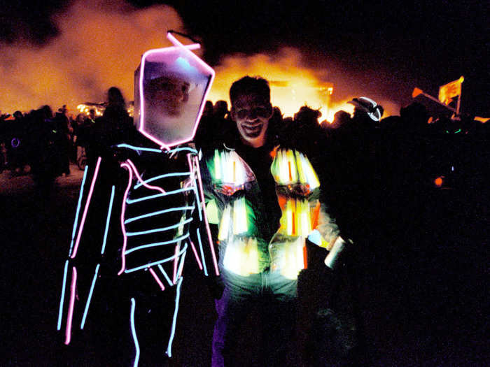 Starting around 2000, glow-in-the-dark gear and costumes tricked out with lights became trendy.