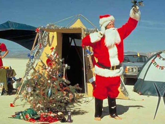 In August 1993, a man dressed up as Santa Claus in 100-degree temperatures for Burning Man, which had by that time moved to Nevada