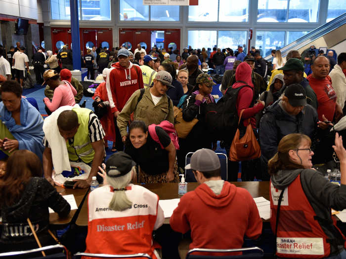 Over 9,000 people in Houston have either evacuated the city or found refuge at the George R. Brown Convention Center. Inside the dome, the evacuee count is at twice the building