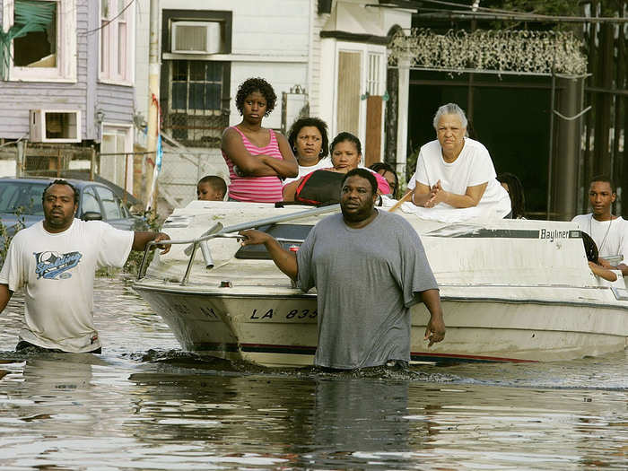 Katrina was the largest and third strongest hurricane ever in the US. Winds topped 175 mph, and an estimated 80% of New Orleans was plunged underwater — up to 20 feet deep in some areas.