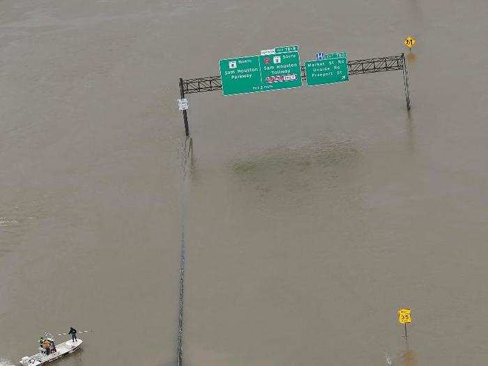 The rainfall and flooding turned highways like Interstate 10 into waterways. The elevated portions of the roads became makeshift boat-launch sites.