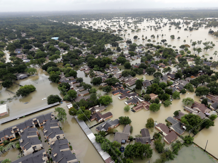 The storm submerged entire neighborhoods, like this area in Humble, Texas, next to Houston