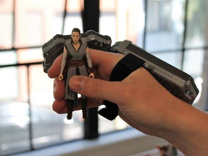 These toys have a high-tech twist, too. Hasbro is selling the "Force Link," a $25 child-sized armband. If you hold any of the new "Last Jedi" action figures, vehicles, or playsets, they make appropriate noises. So Rey makes lightsaber sounds...