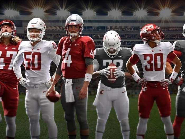 Washington State now has red, white, and grey options for their helmet, jersey, and pants.