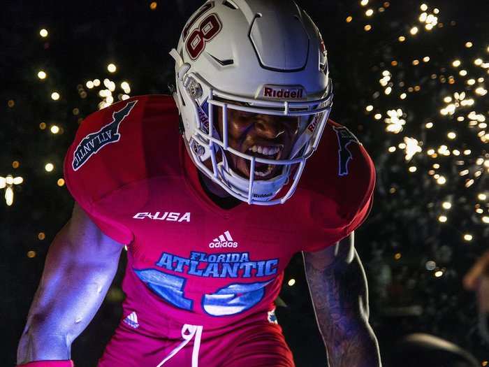 Florida Atlantic has added numbers to their white helmets.